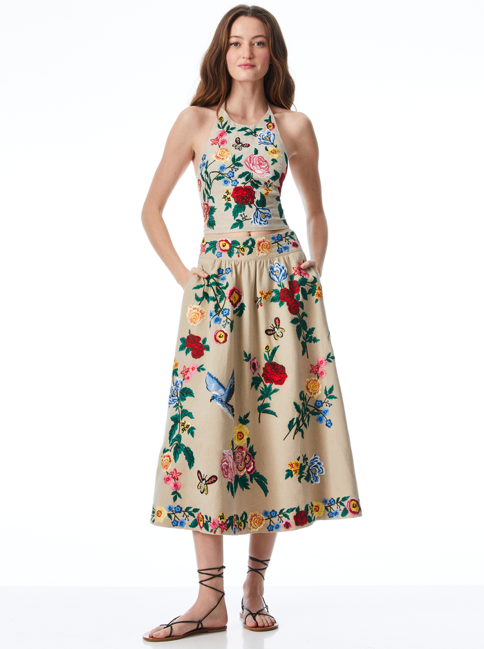 JAYMEE EMBROIDERED HALTER TOP - OATMEAL/MULTI image 2 - Alice And Olivia