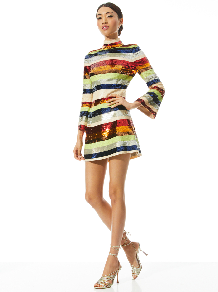 MAILYNN SEQUIN MINI DRESS - STRIPE MULTI image 4 - Alice And Olivia