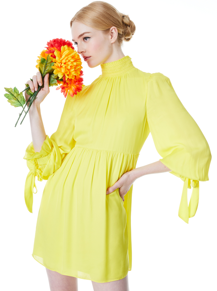 THEA TIE BLOUSON SLEEVE DRESS - CANARY image 2 - Alice And Olivia