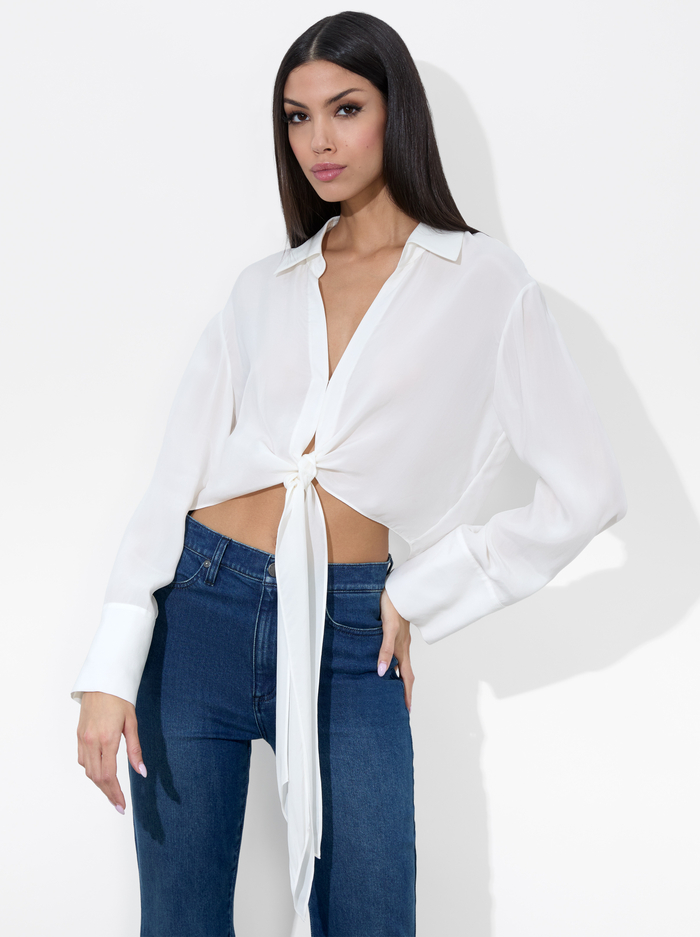 HANNON TIE FRONT BLOUSE - OFF WHITE - Alice And Olivia