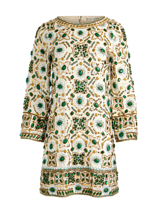 OFF WHITE MULTI-ELEONORA EMBELLISHED TUNIC DRESS