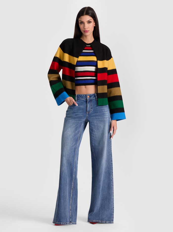 PEARSON STRIPED SWEATER JACKET - BLACK MULTI image 2 - Alice And Olivia