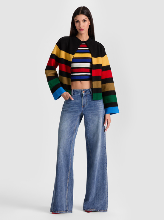 BLACK MULTI-PEARSON STRIPED SWEATER JACKET