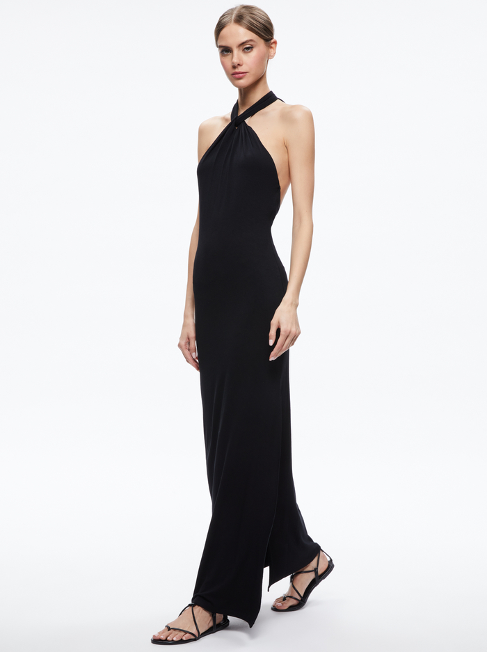 AMAYA HALTER NECK HIGH SLIT DRESS - BLACK - Alice And Olivia