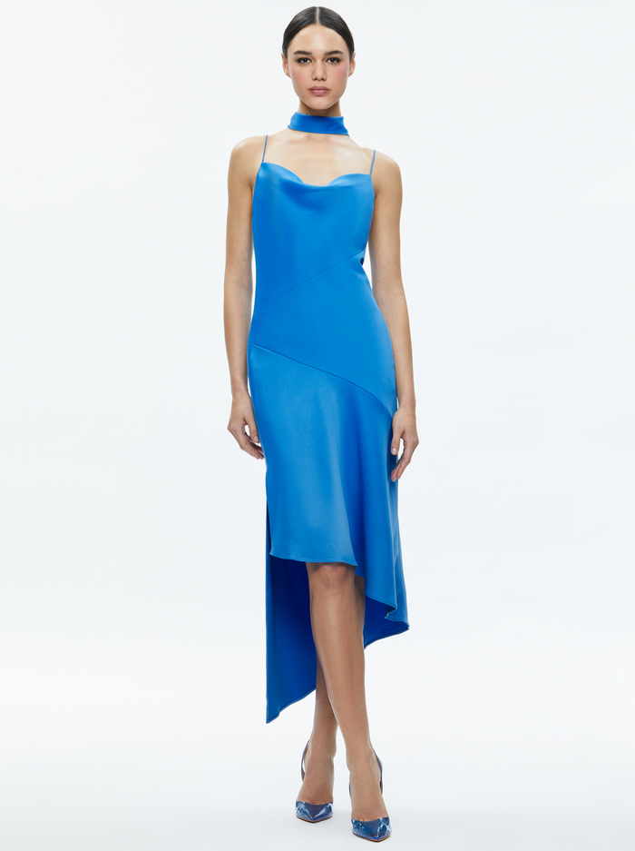 HARMONY ASYMMETRICAL SLIP SCARF DRESS - FRENCH BLUE image 4 - Alice And Olivia