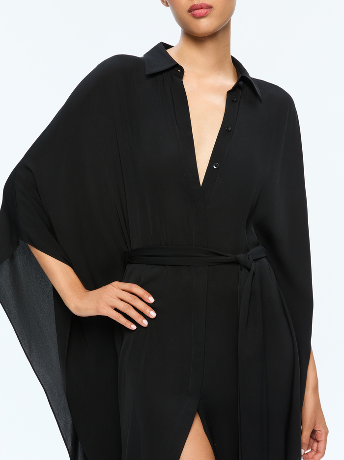 DEANNE MIDI SHIRTDRESS WITH BELT - BLACK image 1 - Alice And Olivia