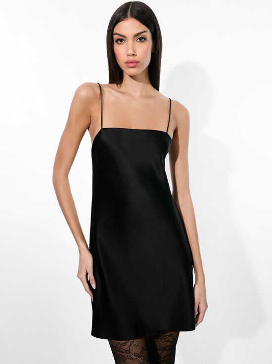 BLACK/OFF WHITE-NOELIE COWL BACK DRESS