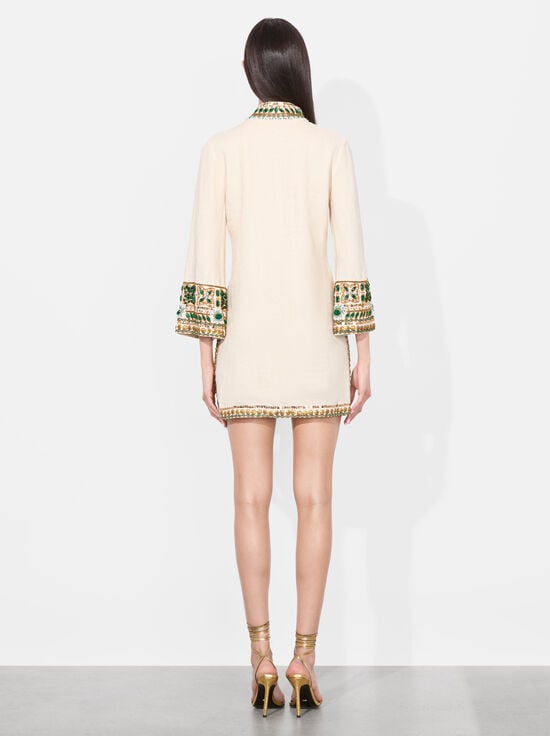 OFF WHITE MULTI-ELEONORA EMBELLISHED TUNIC DRESS