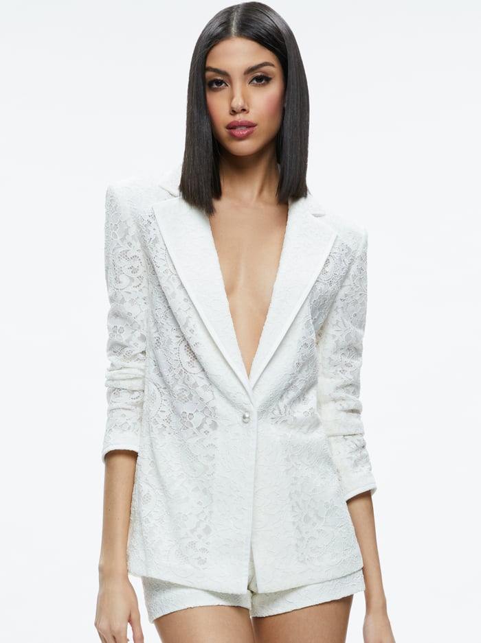 JUDITH SHEER LACE SHAWL COLLAR BLAZER - OFF WHITE image 6 - Alice And Olivia
