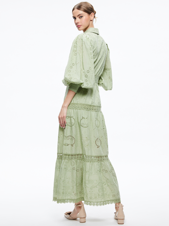 GREEN TEA-LILLY COLLARED EYELET MAXI DRESS