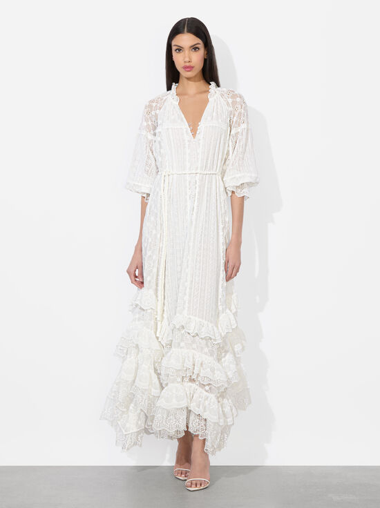 OFF WHITE-ALYCEN EYELET MAXI DRESS