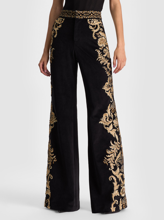BLACK/GOLD-DYLAN EMBROIDERED VELVET PANT