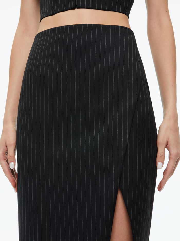 SIOBHAN VEGAN MIDI SKIRT - BLACK PINSTRIPE image 3 - Alice And Olivia