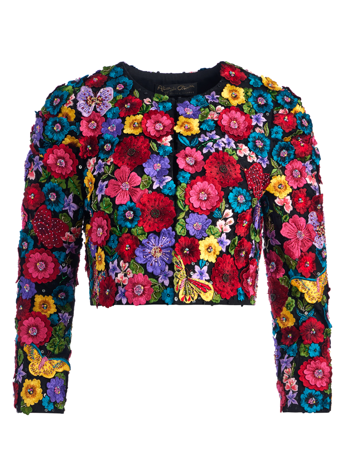 Lorna Cropped Floral Applique Jacket In Multi | Alice And Olivia