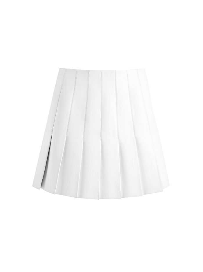 Carter Pleated Vegan Leather Mini Skirt In Off White | Alice + Olivia