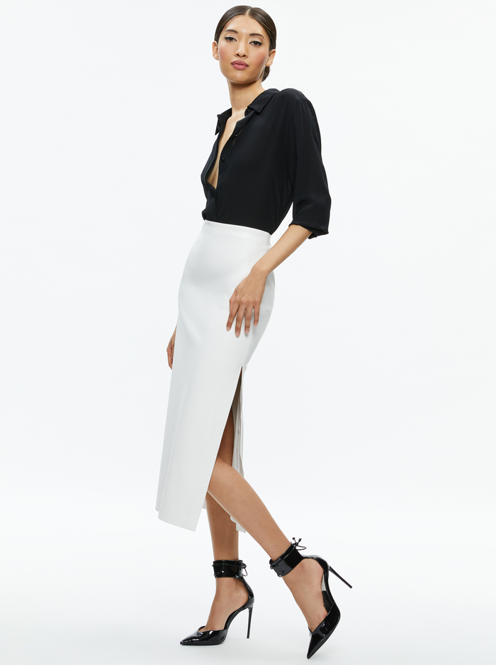 MAEVE VEGAN MIDI SKIRT - OFF WHITE image 4 - Alice And Olivia