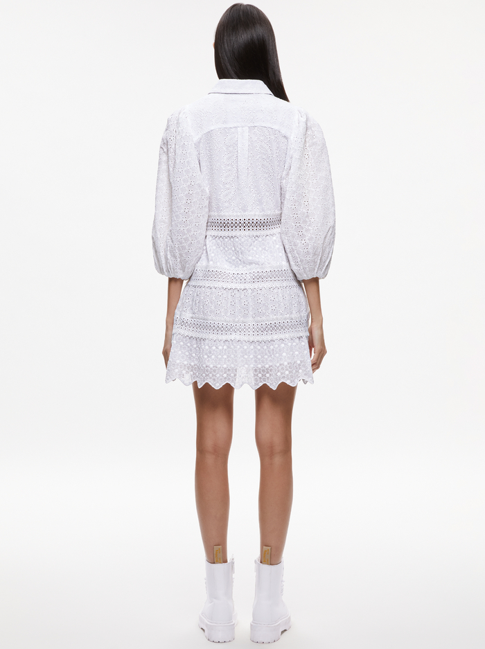 BLAKESLEY BLOUSON SLEEVE EYELET MINI DRESS - WHITE image 1 - ALICE + OLIVIA
