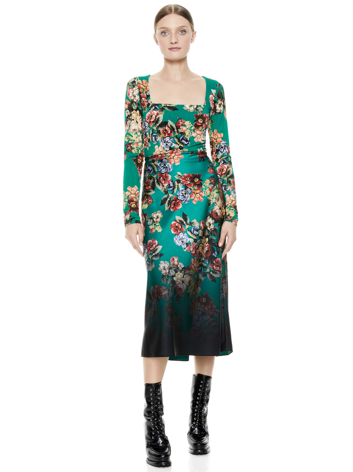 MAEVE FLORAL SLIP SKIRT - CLOUD DANCER DARK TEAL MULTI image 6 - Alice And Olivia