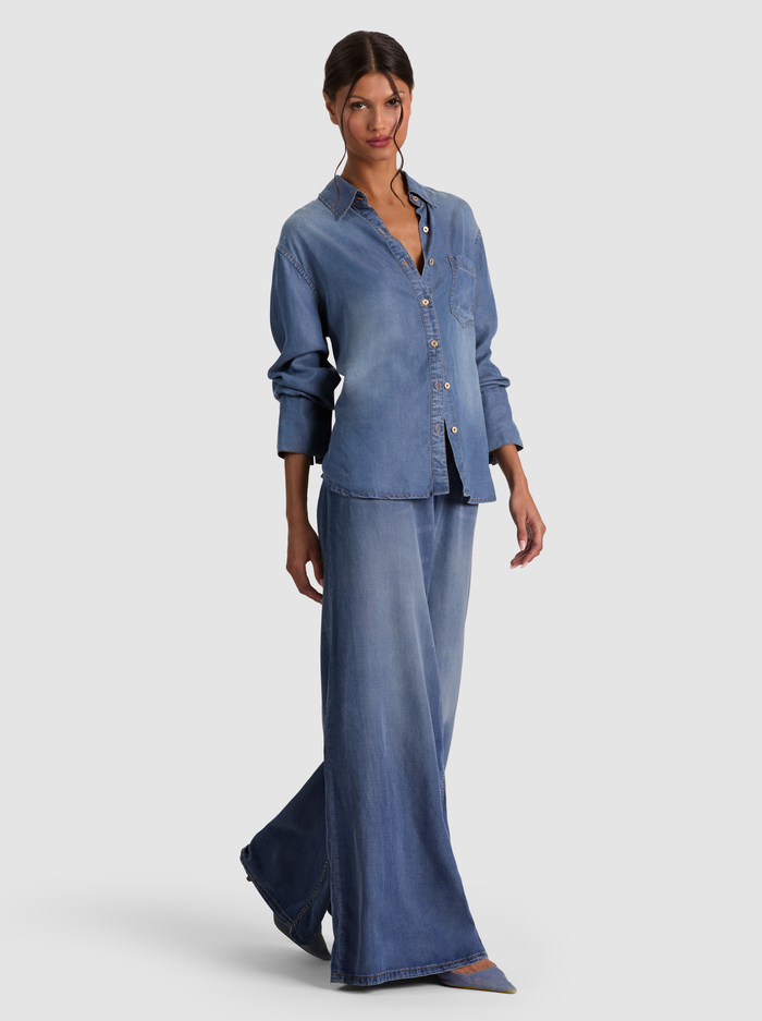 FINELY OVERSIZED DENIM BUTTON DOWN - FLORENCE VINTAGE BLUE image 4 - ALICE + OLIVIA