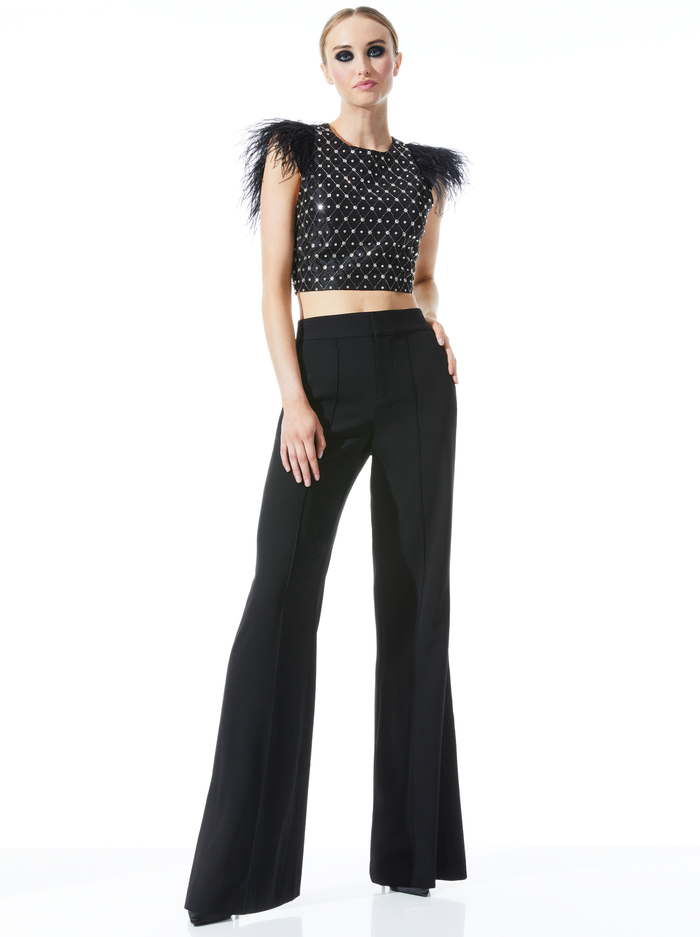 TAKISHA EMBELLISHED FLUTTER SLEEVE CROP TOP - BLACK/SILVER image 4 - Alice And Olivia