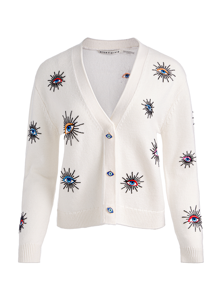 BRADLEY SHORT EMBELLISHED CARDIGAN - ECRU MULTI image 5 - Alice And Olivia