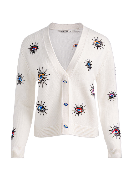 ECRU MULTI-BRADLEY SHORT EMBELLISHED CARDIGAN