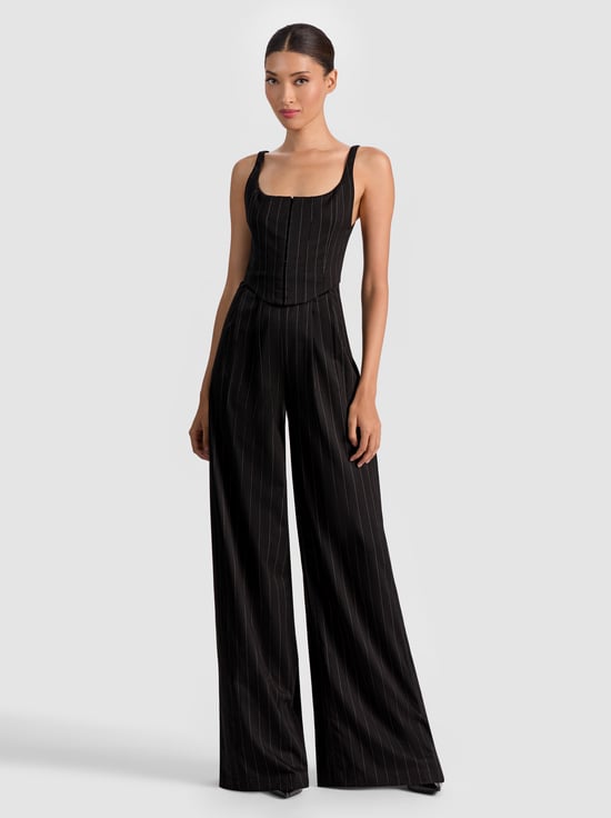 BLACK/OFF WHITE-REBECCA TAILORED VEST JUMPSUIT