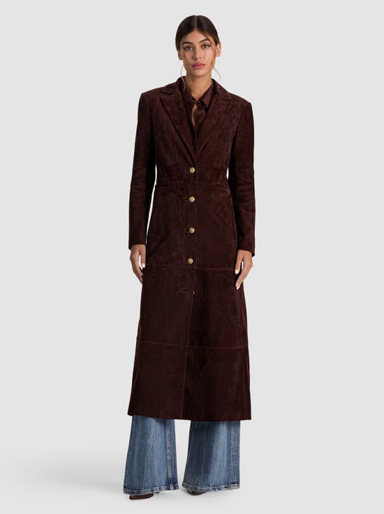 DARK CHOCOLATE-IRVIN SUEDE SLIM MAXI BLAZER