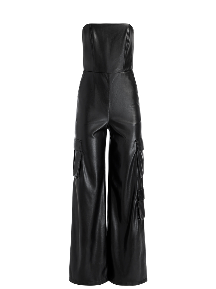 EMELDA CARGO VEGAN LEATHER JUMPSUIT - BLACK image 5 - Alice And Olivia