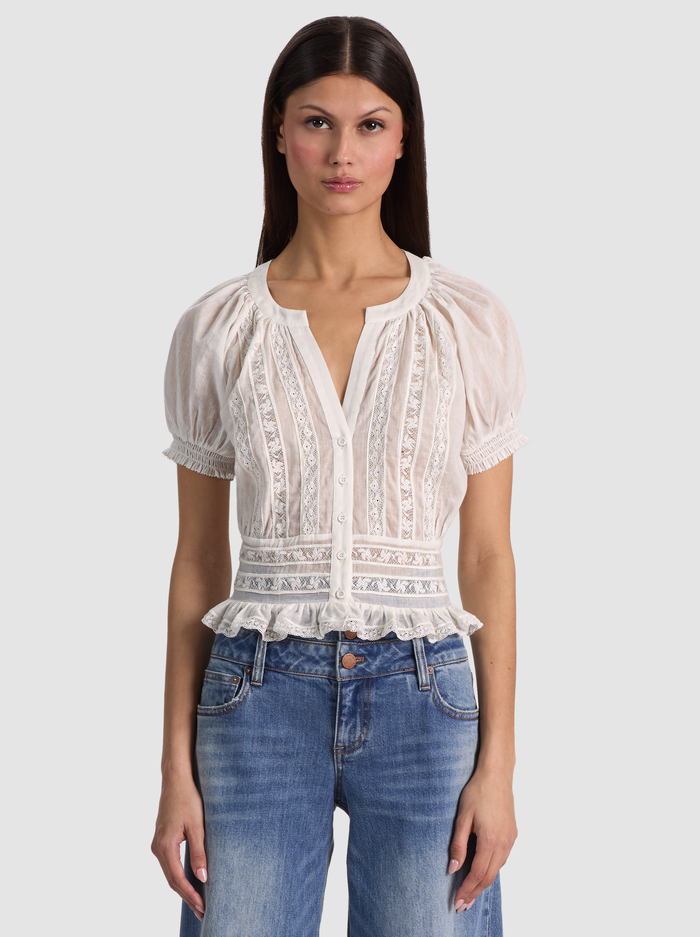 KATHRYN LACE TRIM BLOUSE - OFF WHITE - ALICE + OLIVIA