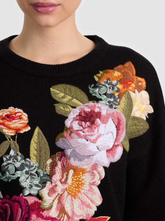 BLACK MULTI-BELVA FLORAL JACQUARD CREWNECK