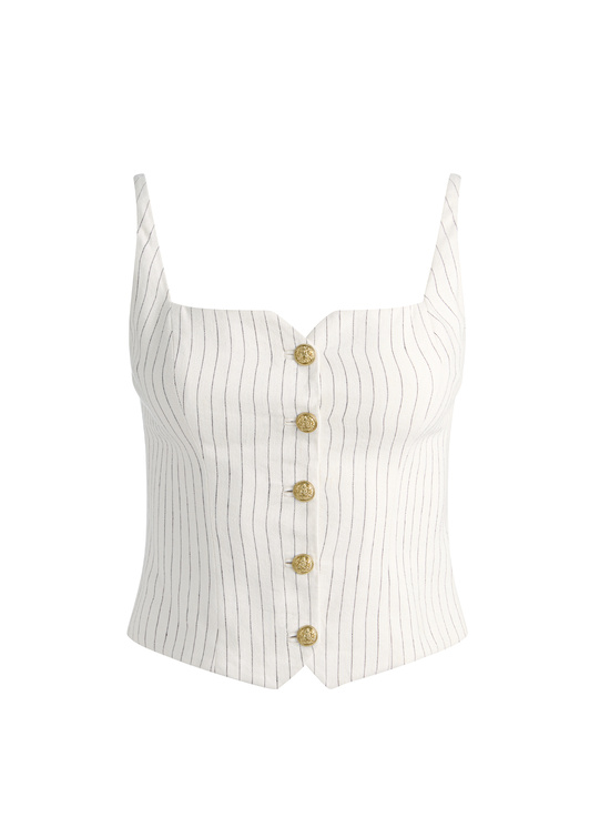 OFF WHITE/BLACK PINSTRIPE-KELCEY LINEN VEST