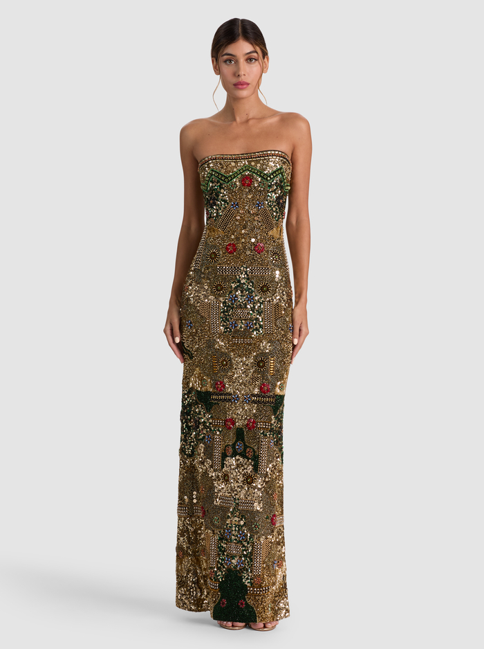 DELORA EMBELLISHED STRAPLESS GOWN - GOLD/MULTI image 3 - ALICE + OLIVIA