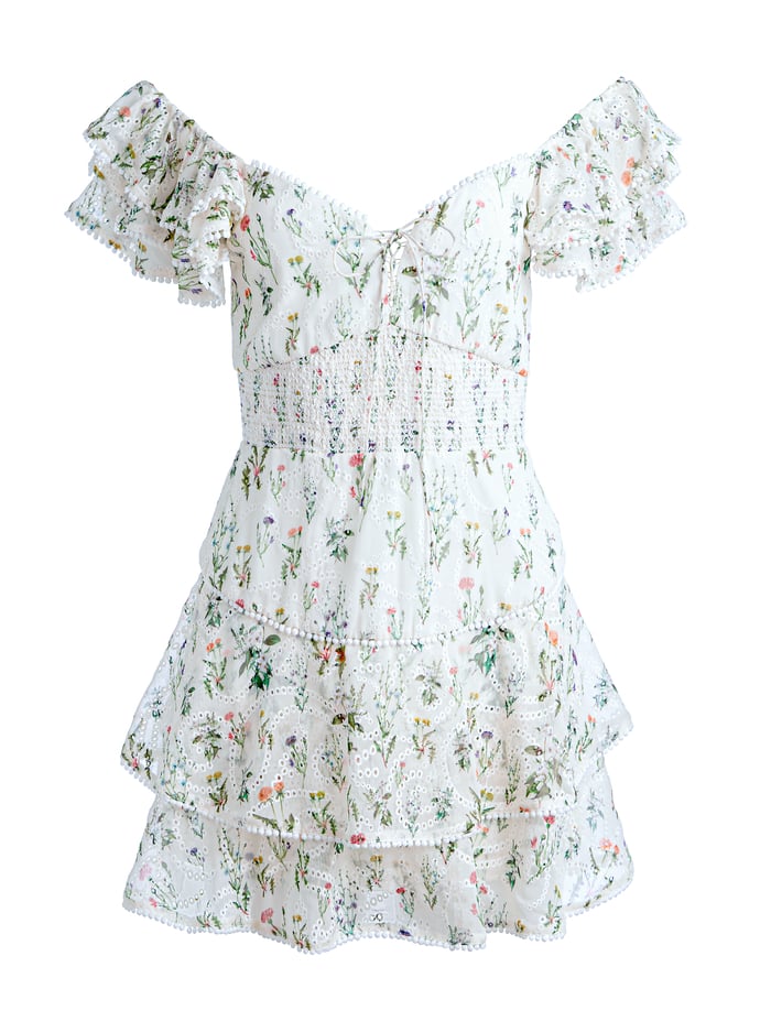 HARTFORD SMOCKED BUSTIER TIERED MINI DRESS - GEORGIA FLORAL image 5 - Alice And Olivia