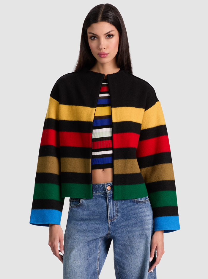 PEARSON STRIPED SWEATER JACKET - BLACK MULTI - Alice And Olivia