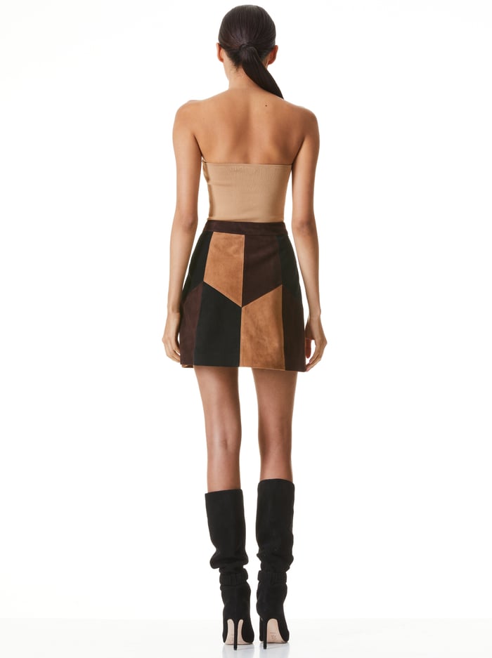 GEORGINE SUEDE PATCHWORK MINI SKIRT - MULTI image 1 - Alice And Olivia
