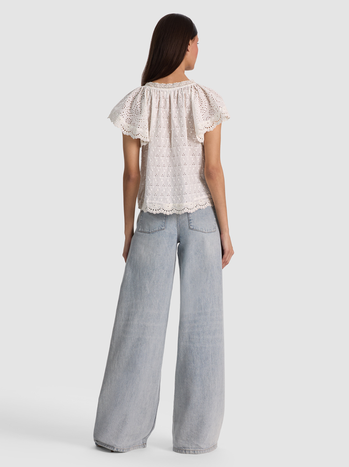 ODETTE EMBROIDERED FLUTTER SLEEVE TOP - OFF WHITE image 2 - ALICE + OLIVIA