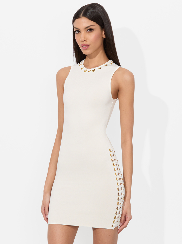 KYLIN GROMMET MINI DRESS - SOFT WHITE image 3 - Alice And Olivia