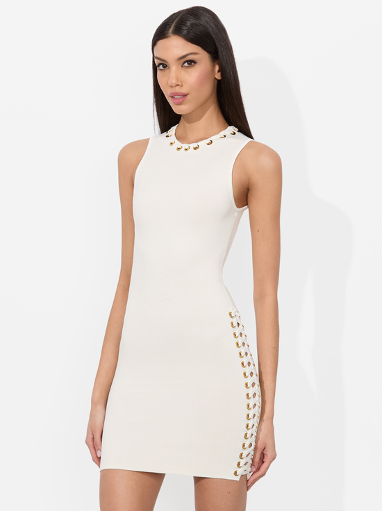 SOFT WHITE-KYLIN GROMMET MINI DRESS