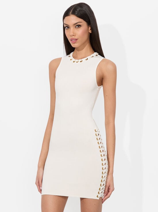 SOFT WHITE-KYLIN GROMMET MINI DRESS