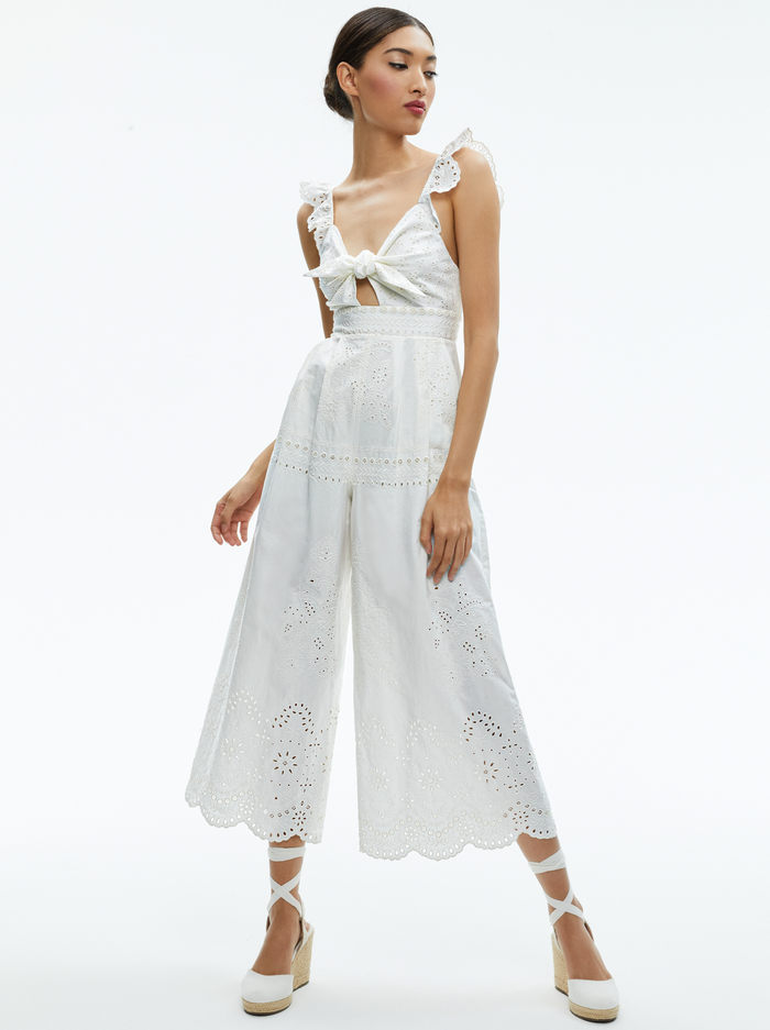 ROSINA TIE FRONT CUTOUT JUMPSUIT - OFF WHITE - Alice And Olivia