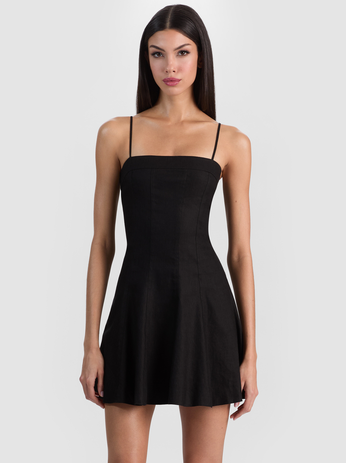 KATHLEEN LINEN MINI DRESS - BLACK image 3 - ALICE + OLIVIA