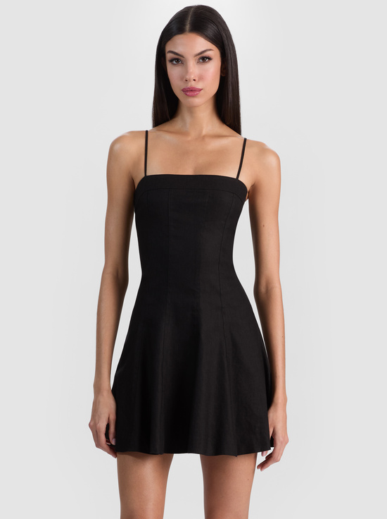 BLACK-KATHLEEN LINEN MINI DRESS