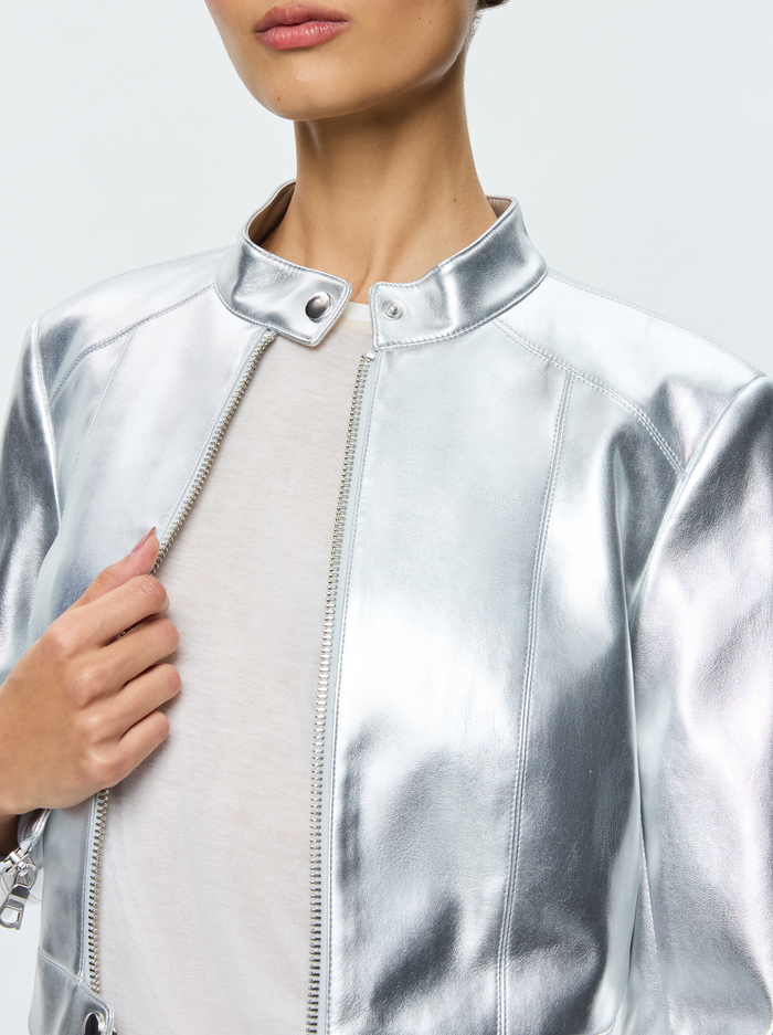 LARI VEGAN MOTO JACKET - SILVER image 3 - Alice And Olivia