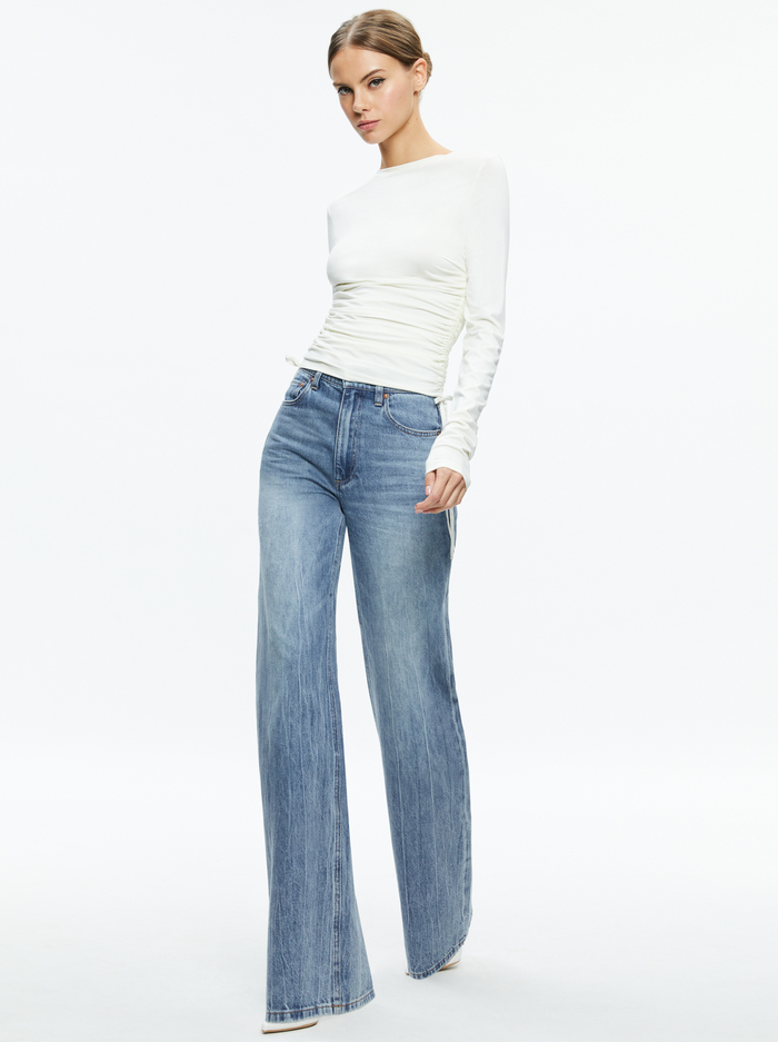 PERCY CREWNECK RUCHED CROPPED TOP - OFF WHITE image 4 - Alice And Olivia