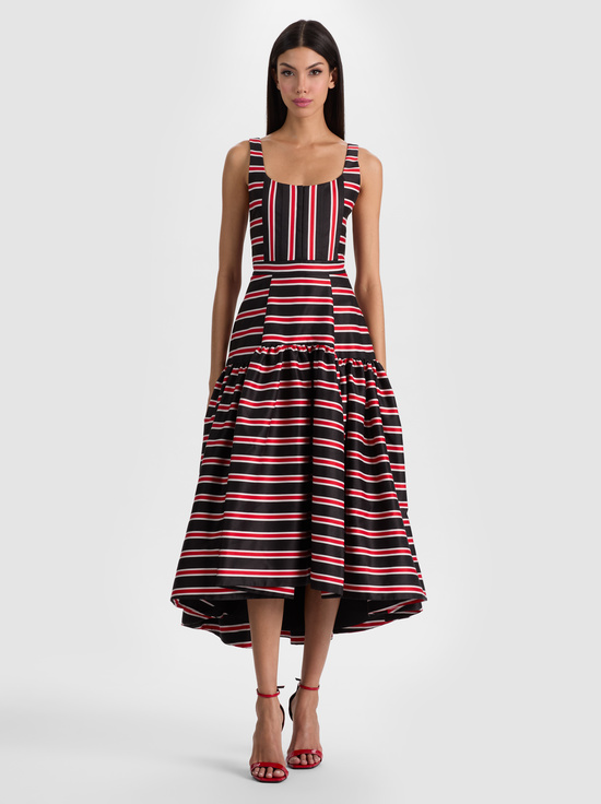 TEAKWOOD STRIPE LG BLACK-DIANA STRUCTURED MIDI DRESS