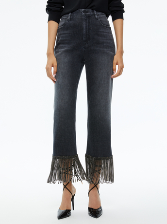 AMAZING CRYSTAL FRINGE HEM JEAN