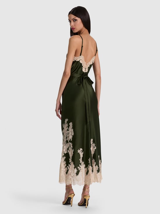 DARK FERN/BISCOTTI-JULIETTA LACE SLIP DRESS
