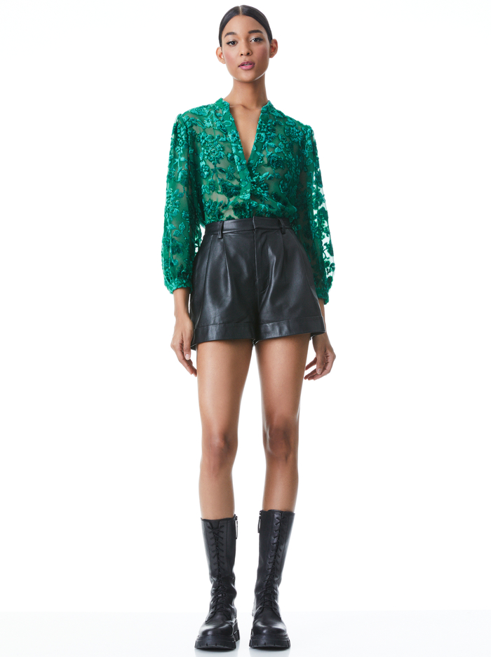 SHEILA FLORAL HENLEY TOP - DARK TEAL image 2 - ALICE + OLIVIA