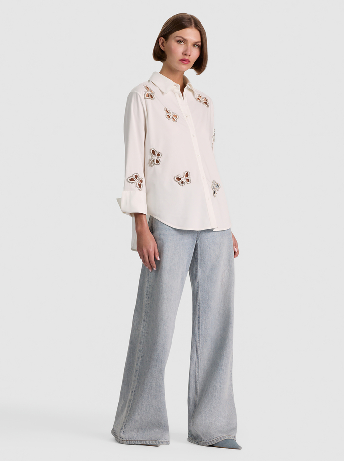 FINELY EMBELLISHED CUTOUT BUTTON DOWN - OFF WHITE/SILVER CRYSTAL image 4 - ALICE + OLIVIA